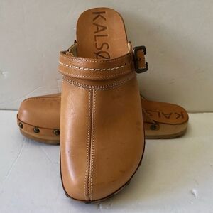 KALSO EARTH SHOE WOMEN'S MULES & CLOGS SHANTI LEATHER WOOD SIZE 6W NATURAL